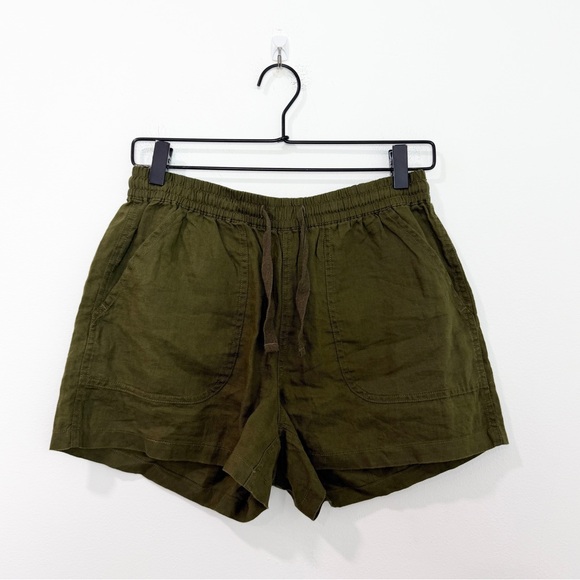 Quince 100% European Linen Shorts in Martini Olive Green size Small - Picture 2 of 5